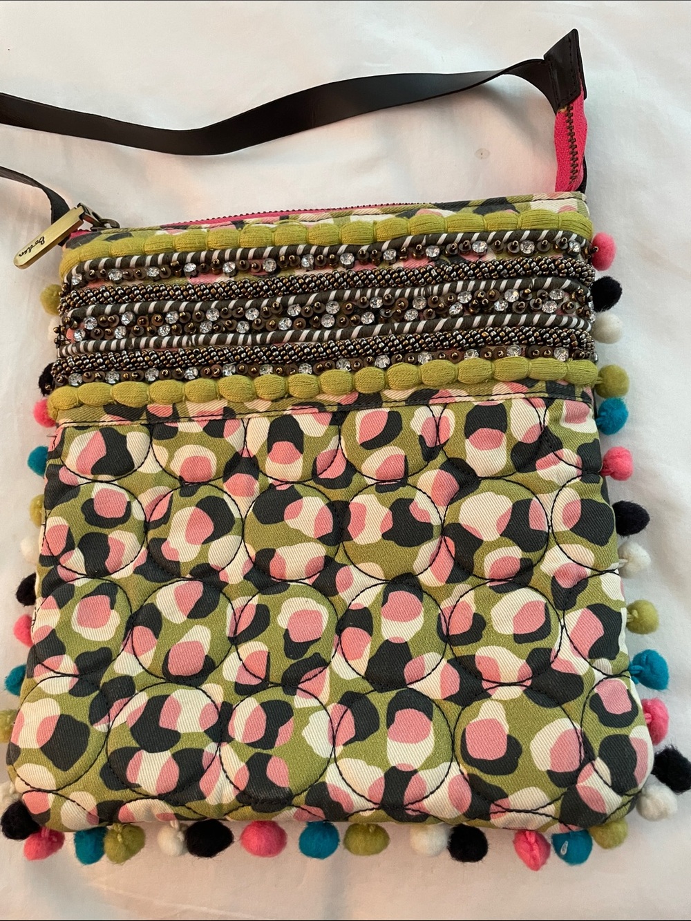 Boden Adorable and Unique Boho Pom Pom/Jewel Adorned Crossbody Bag